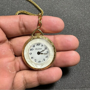 Lucerne Gold Tone Mother Of Pearl Mechanical Wind Up Pocket Watch Not Working